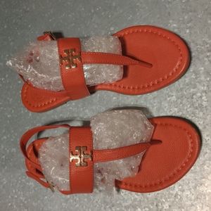 Tory Burch (~New) Bryce Leather T-Strap Sandal Slingback Samba Red 8.5